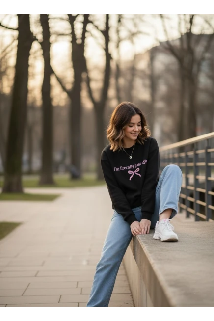 Yazı Baskılı Oversize Üç İplik Sweatshirt