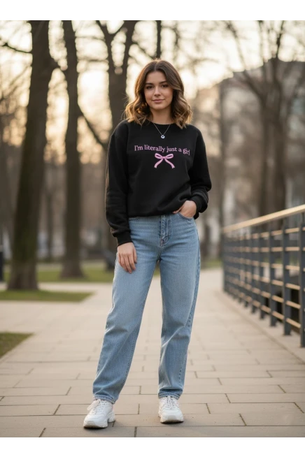 Yazı Baskılı Oversize Üç İplik Sweatshirt