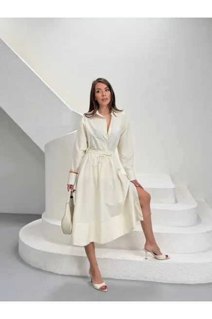 Yırtmaç Detay Etek ve Gömlek Alt Üst Takım Ekru