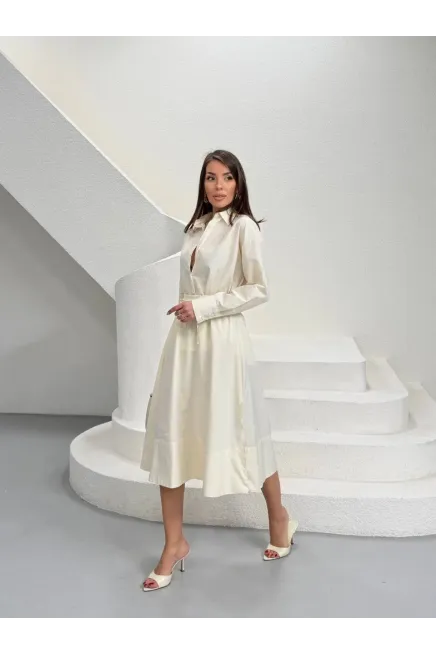 Yırtmaç Detay Etek ve Gömlek Alt Üst Takım Ekru