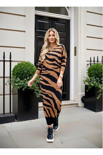 Zebra Desen Triko Elbise