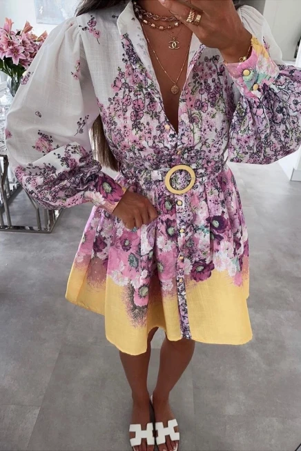 Zimmerman Desen Hakim Yaka Elbise İthal Atlas Kumas