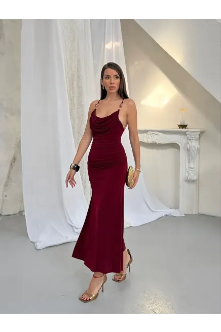 Aksesuar Detay Drape Elbise Bordo