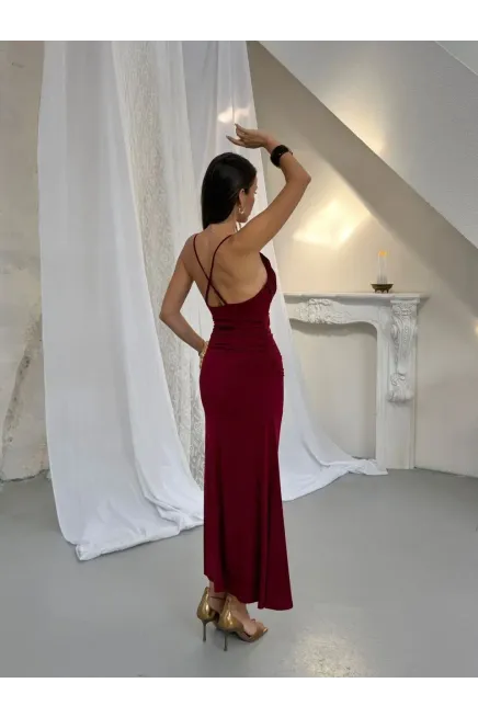 Aksesuar Detay Drape Elbise Bordo - 3