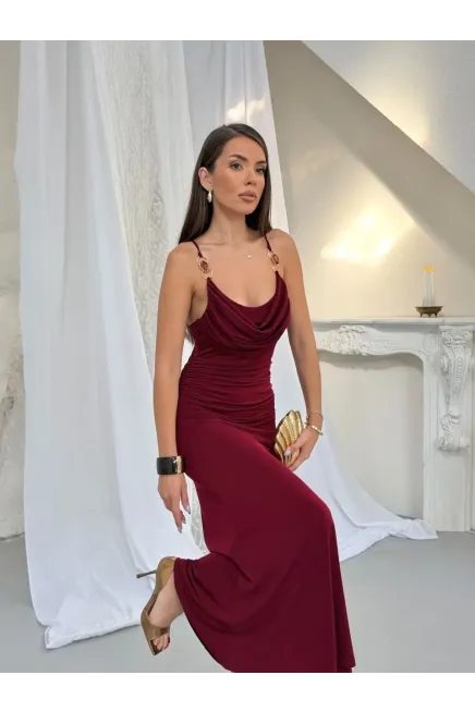 Aksesuar Detay Drape Elbise Bordo - 4