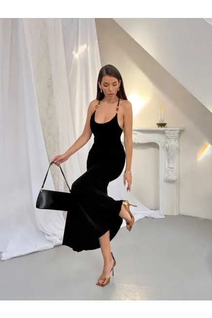 Aksesuar Detay Drape Elbise Siyah