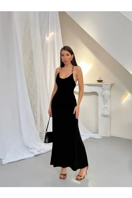 Aksesuar Detay Drape Elbise Siyah