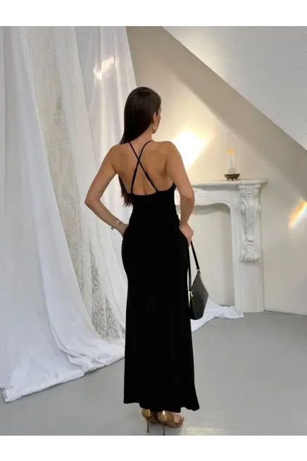 Aksesuar Detay Drape Elbise Siyah