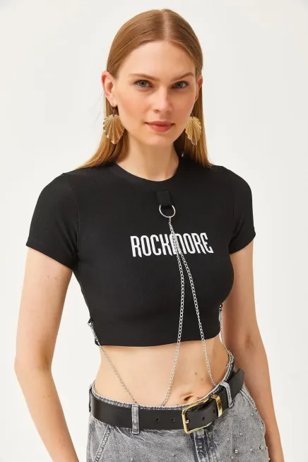 Aksesuarlı Ottoman Crop Bluz-cln1048-syh