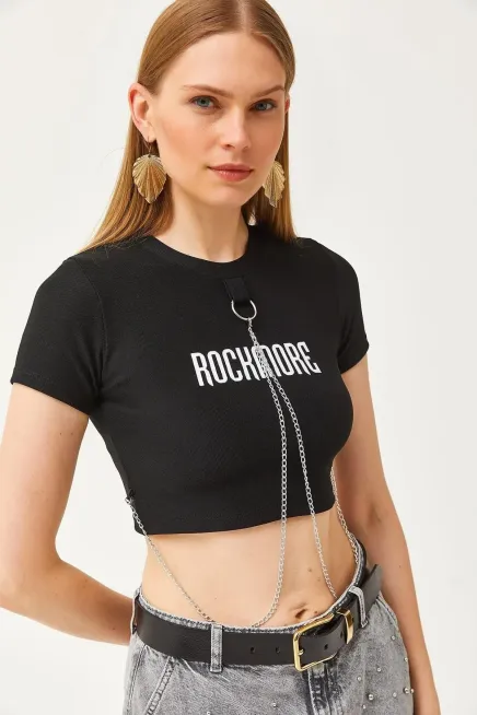 Aksesuarlı Ottoman Crop Bluz-cln1048-syh