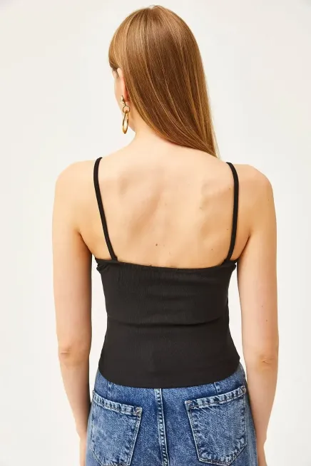 Askılı Taş Detaylı Ottoman Crop Bluz-cln103-syh