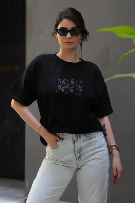Baskılı Oversize T-Shirt-mıu1001-syh