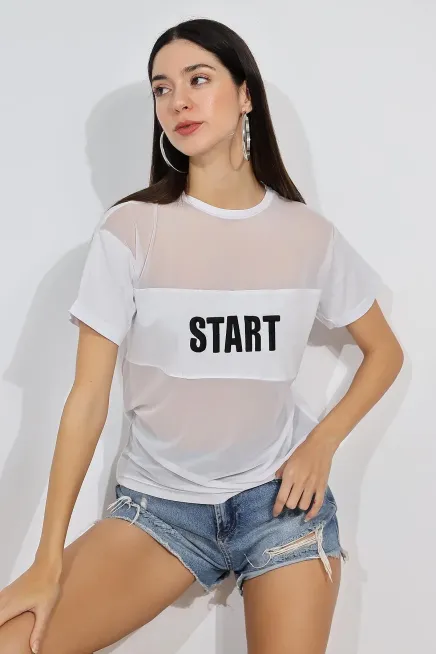 Baskılı Tül T-Shirt-cln1012-byz