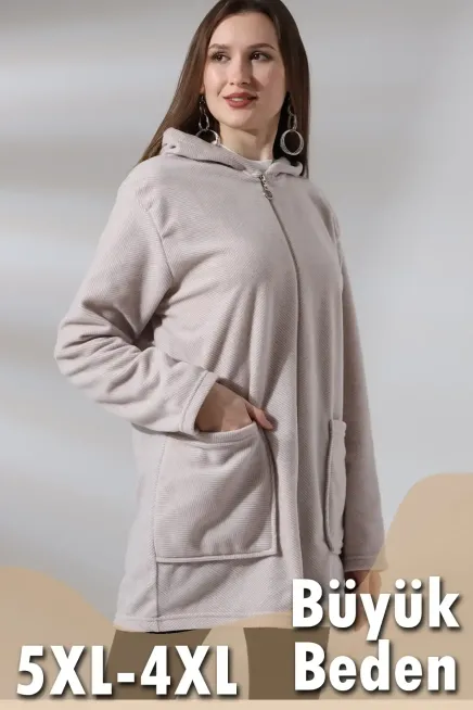 Çizgi Detay Polar Sweatshirt - Büyük Beden-nwcc-1002-krm