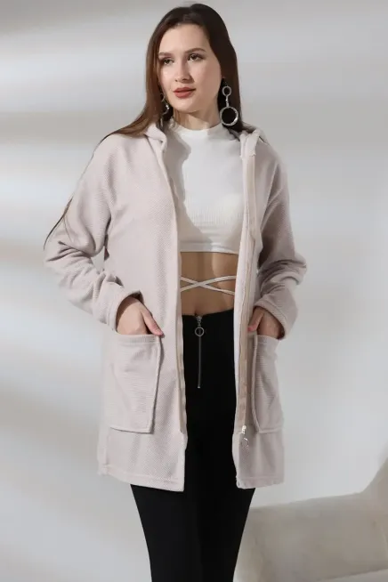 Çizgi Detay Polar Sweatshirt - Büyük Beden-nwcc-1002-krm