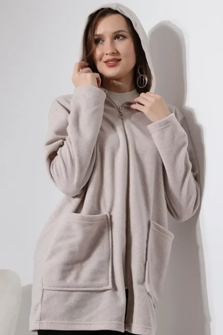 Çizgi Detay Polar Sweatshirt - Büyük Beden-nwcc-1002-krm
