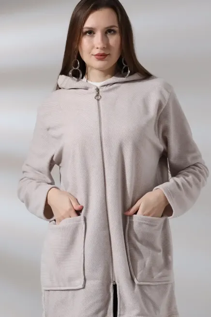 Çizgi Detay Polar Sweatshirt - Büyük Beden-nwcc-1002-krm