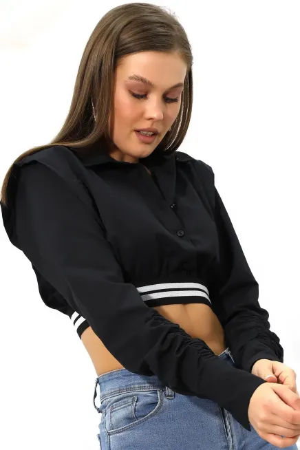 Crop Detaylı Poplin Gömlek-urtgmlk5-syh - 4
