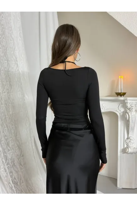 Dantel Detay Bodysuit Siyah