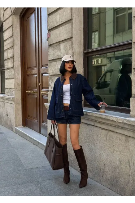 Denim Cep Detaylı Ceket Lacivert - 3