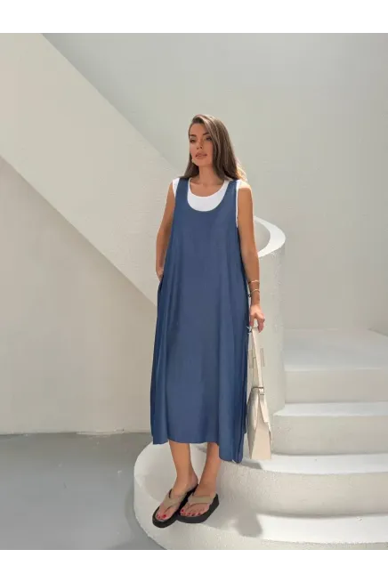 Denim Cepli Elbise ve Tshirt Mavi - 2