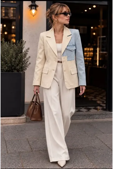 Denim Garnili Gabardin Ceket
