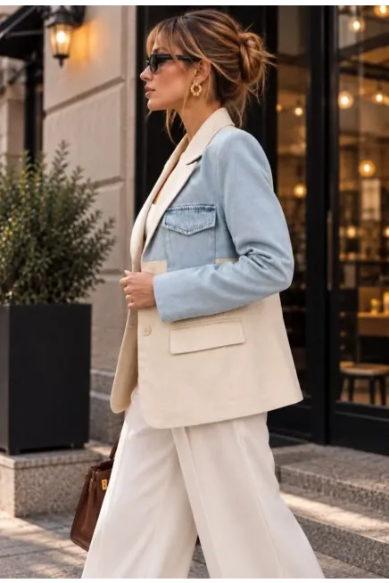 Denim Garnili Gabardin Ceket