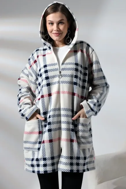 Ekose Desen Polar Ceket - Büyük Beden-nwcc-1001-byz
