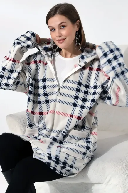 Ekose Desen Polar Ceket - Büyük Beden-nwcc-1001-byz