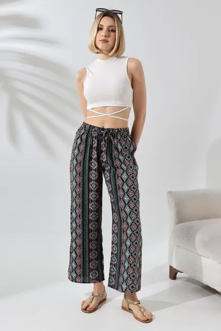 Etnik Desen Bol Paça Viskon Pantalon-cpnt9099-syh