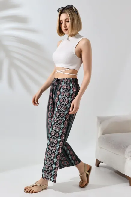 Etnik Desen Bol Paça Viskon Pantalon-cpnt9099-syh