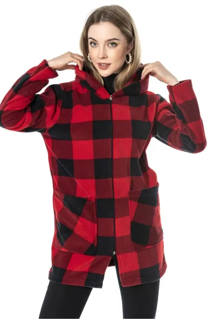 Fermuarlı Ekose Desen Polar Hırka-cchkrek101-krm