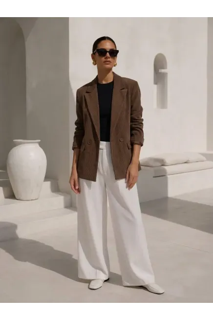 Fitilli Kadife Blazer Ceket Kahve