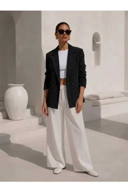 Fitilli Kadife Blazer Ceket Siyah