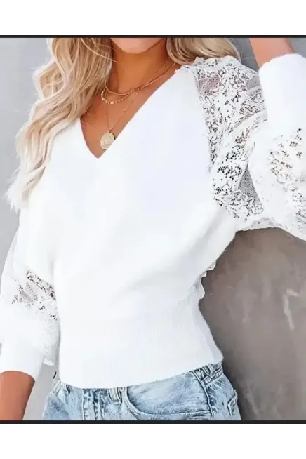 Güpür Detay Dantelli Yumoş Bluz-bbl101-byz