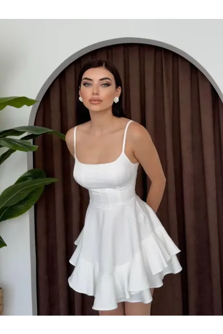 İp Askılı Mini Elbise Beyaz