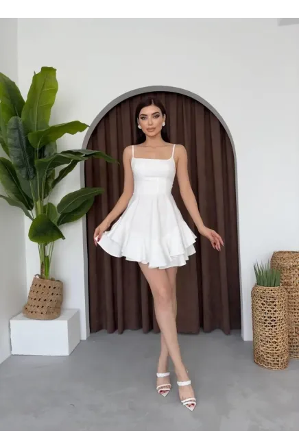İp Askılı Mini Elbise Beyaz