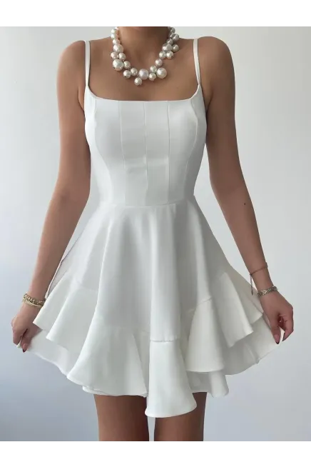 İp Askılı Mini Elbise Beyaz