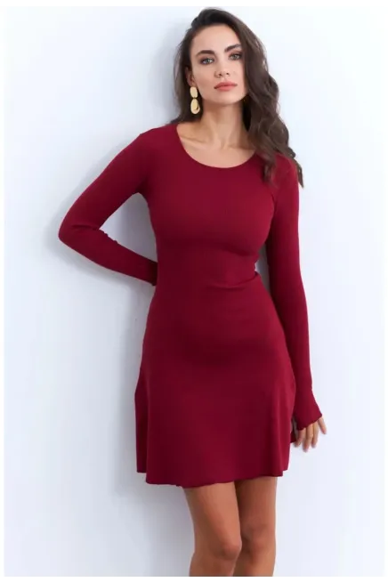 Kadın Bordo Bağlamalı Kaşkorse Mini Elbise-FRY2175_Bordo