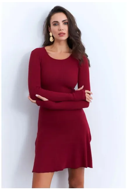 Kadın Bordo Bağlamalı Kaşkorse Mini Elbise-FRY2175_Bordo