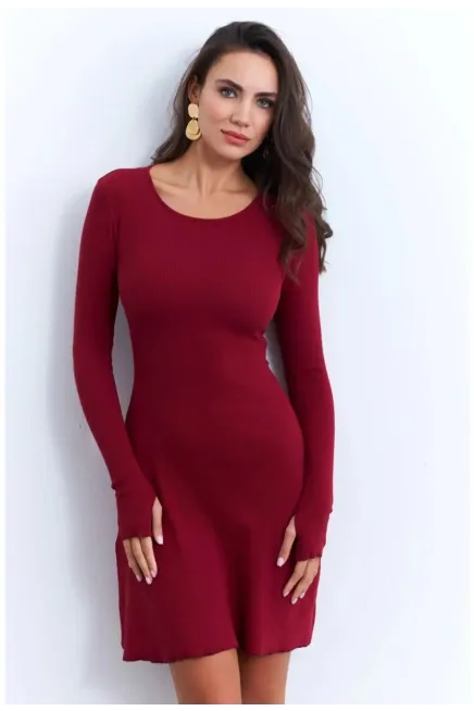 Kadın Bordo Bağlamalı Kaşkorse Mini Elbise-FRY2175_Bordo