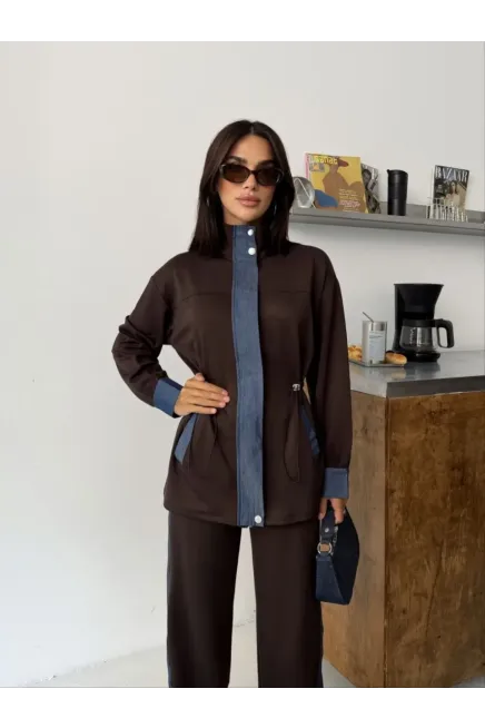 Kot Garnili Dikyaka Modal Kumaş Takım Kahve - 2