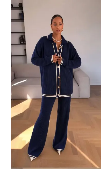 Küçük Saç Örgü Polo Yaka Takım Lacivert