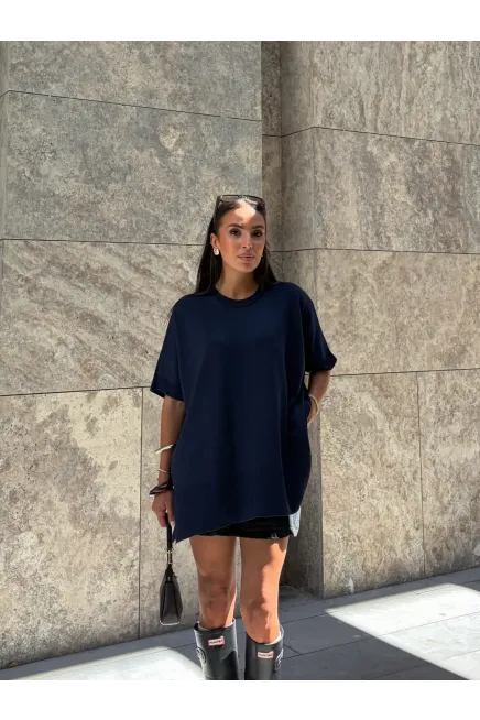 Lacivert Yandan Yırtmaçlı Uzun Triko Kazak