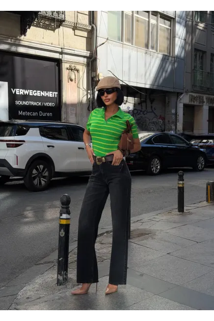 Likrasız Geniş Paça Paça Jean Siyah