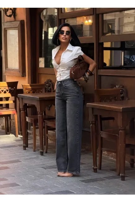 Likrasız Wide Leg Jeans