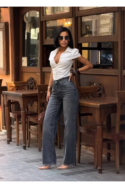 Likrasız Wide Leg Jeans