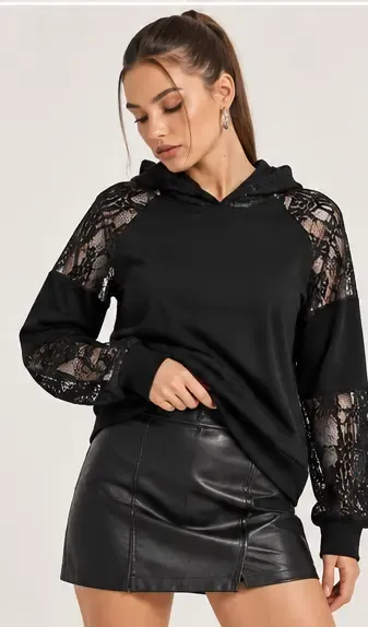 Modal Kumaş Dantel Detay Sweatshirt - 3