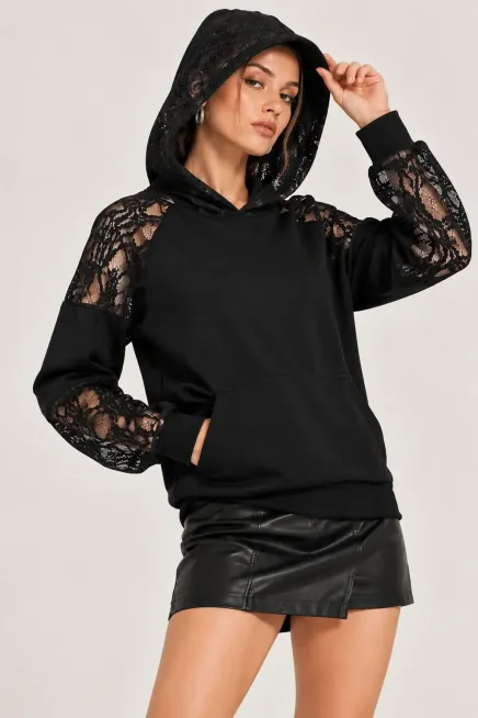 Modal Kumaş Dantel Detay Sweatshirt