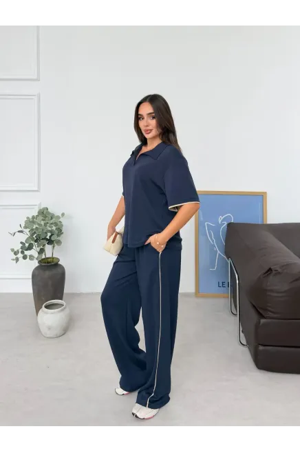 Modal Kumaş Gömlek Yaka Alt Üst Takım Lacivert - 2